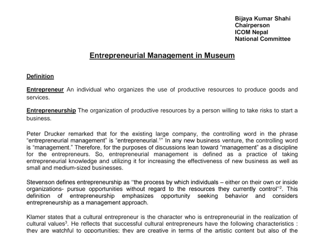 Entrepreneurial Management in Museum